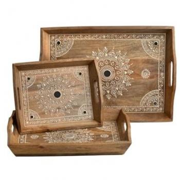 Romimex Bandejas de Madera de Mango 47 x 6 x 35 cm 3 Piezas