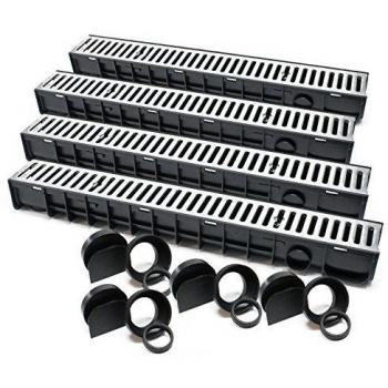 Wiltec Ablaufrinne 4x1m mit stabilen Abdeckrost