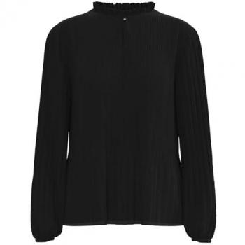 S.Oliver BLACK LABEL Langarmbluse mit Schlüsselloch-Ausschnitt, Plisseé-Ärmel, schwarz