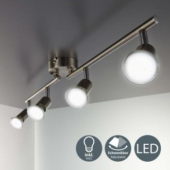 LED Ceiling Light Bar with 4x 2.9W GU10 Bulbs and Rotatable Design, Brushed Nickel