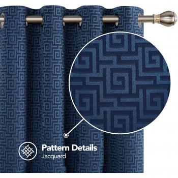 Rideau occultant Deconovo 2 pièces, œillets, décor motiff, mousse isolante thermique, tissu jacquard 140 × 180 cm, couleur bleu marine