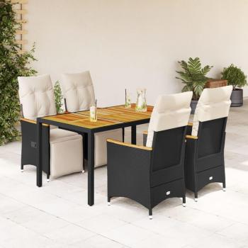 Set Bistrò 5 pz con Cuscini in Polyrattan Nero