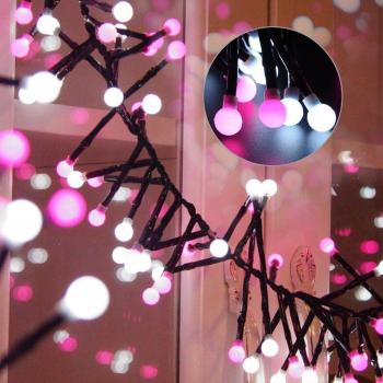 3M YMing LED Kugellichterkette, 8 Modi, geeignet für Weihnachten, Garten, Balkon, Fenster, 400 weiße und rosafarbene Kugeln