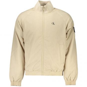 Calvin Klein Light Jackets Male Beige Size XL Printed Nylon/Polyester Jacket with Logo