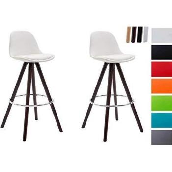 CLP 2er Set Barhocker Franklin, Kunstleder, weiß, Holzgestell in Cappuccino