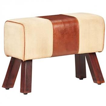 Banc Saut de Cheval 58 cm Marron Cuir Véritable et Bois Manguier
