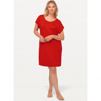 Camicia da notte in viscosa rossa con pizzo a farfalla, scollo rotondo, mezze maniche, Donna, Taglia 48/50