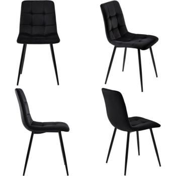 Set completo di 4 sedie imbottite in velluto nero, schienale e metallo integrato