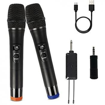 Wireless Microphone, ALLWIN Dual Handheld Dynamic Mic Set with 192KHZ/24Bit, Professional UHF Cordless Dynamic Mic System, Rechargeable Receiver for Voice Amplifier, PA System, Party, Church