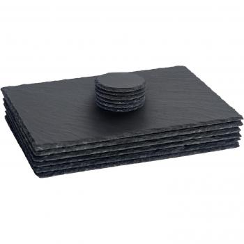 40x30cm Slate Placemats & Coasters Set Grey