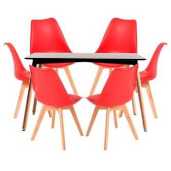 Conjunto de Mesa Tower 120 x 80 cm Negra y 6 Sillas Synk Basic en Rojo