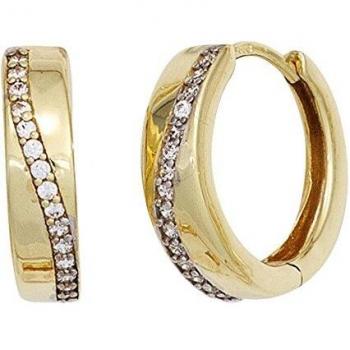 Runde Gold‑Klappenohrringe 333 Gold – Gelbgold mit Teilrhodierung, Zirkonia‑Glanz