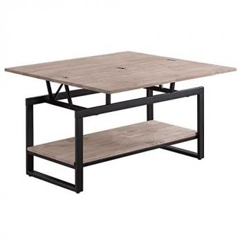 PEGANE – Table basse en chêne miel, relevable et étendue, pieds en métal – 100 × 45–90 × 47–62 cm