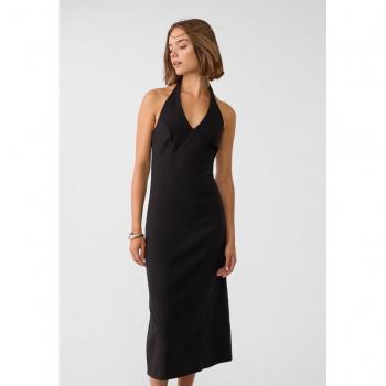 Stradivarius Neckholder Kleid Midi Schwarz M