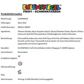 Eulenspiegel Wasserbasierte Clown Weiß Farbe, 50 ml Dose