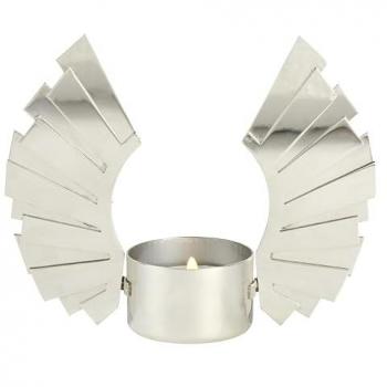 Kerzenleuchte Uriel von Lambert, flügelartig, in edlem Nickel-Edelstahlfinish