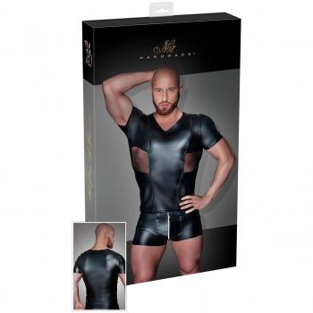 Handgemacht Schwarz: Wetlook Lingerie‑Hemd mit PowerNet‑Inserts