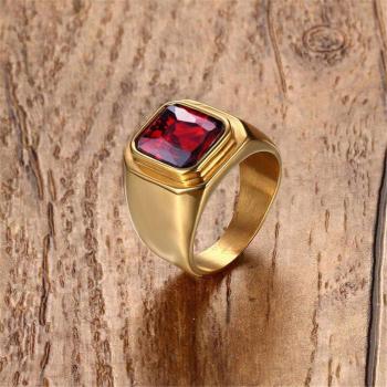 Anillo Masculino Vantage ZORCVENS – Acero Negro + Circón Rojo