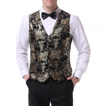 Chaleco Casual de Hombre V-Cuello con Diseño Oro y Plata 2XL