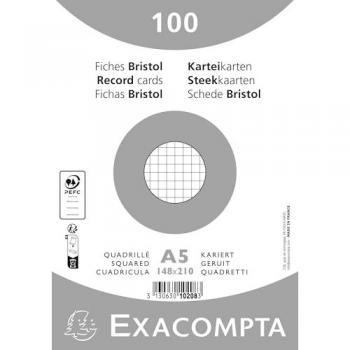 EXACOMPTA Karteikarten A5 Kariert – 100 Stück, weiß, VE=100