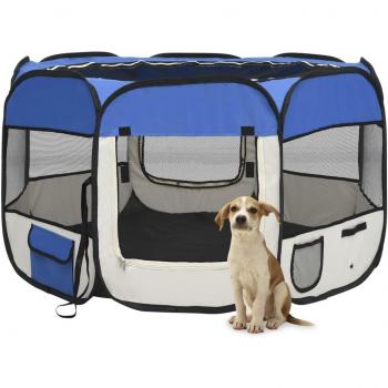 Vidaxl Parque de perros plegable y bolsa transporte azul 110x110x58cm