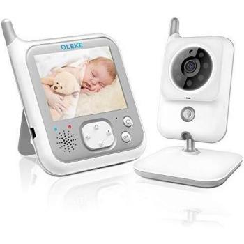 Moniteur bébé OLEKE 3,2 – Rechargeable, écran vidéo LED, vision nocturne, interphone vocal, capteur température et berceuse