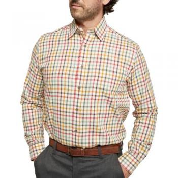 Tattersall Double‑Brushed Gold Check Shirt, Size M