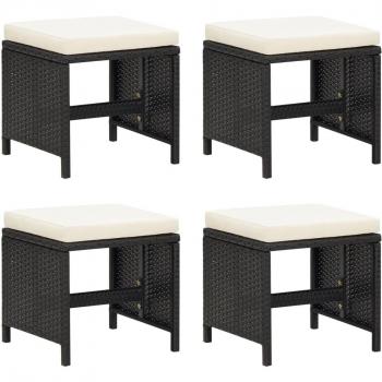 VidaXL Gartenhocker Set 4 Stück mit Polsterkissen aus Poly Rattan Schwarz