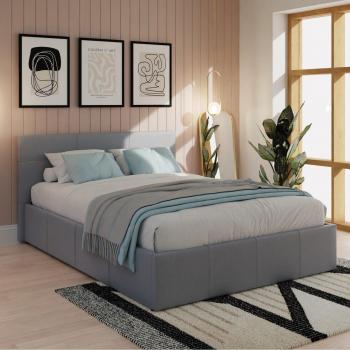 Grey Leatherette Double Ottoman Storage Bed Frame with Side Lift Mechanism