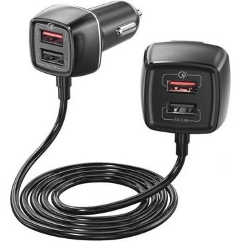 Adaptador de carga rápida para coche con 4 puertos USB y cable de 1,5 m