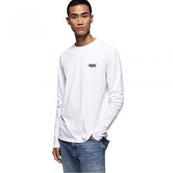 Superdry Herren Vintage-Stickerei Langarm T-Shirt, Optik-weiß