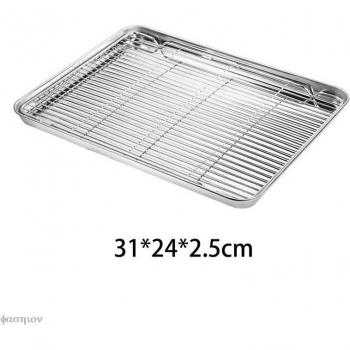 Stainless Steel Baking Tray – Removable Cooling Rack – Non‑Stick Chips Basket – Grill Mesh – BBQ Kitchen Tool