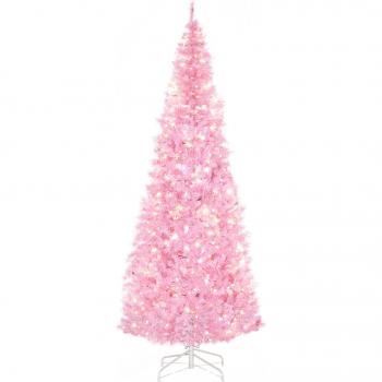 Homcom 7' Tall Prelit Pencil Slim Artificial Christmas Tree with Realistic Branches, 350 Warm White LED Lights & 818 Tips