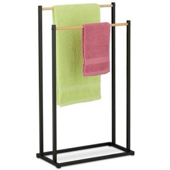 Porte-serviettes design Relaxdays, noir et bois naturel