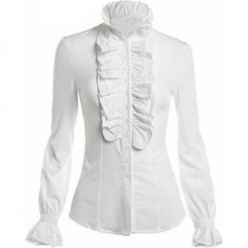 High Neck Slim Fit Gothic Blouse with Ruffles
