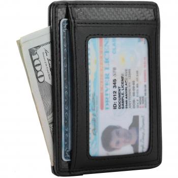 Kinzd Slim Leather RFID Blocking Front Pocket Wallet (Carbon Fiber)