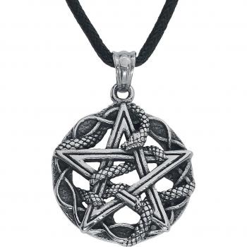 Cercle Noir : Collier Gothique etNox – Pentagramme serpent, tonalité argent