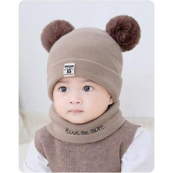 Set de Gorra y Bufanda para Bebés: Color Sólido y Bola de Peluche