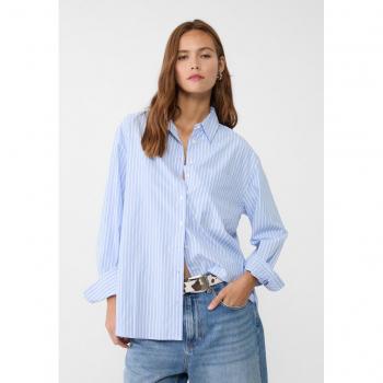Camicia a righe oversize celeste in popeline con tasca XL