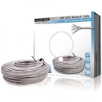 Câble Ethernet UTP Cat 6 König – longueur 100 m, gris doux