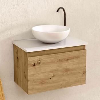 Mueble de Baño en Roble y Blanco con Lavabo Cerámico