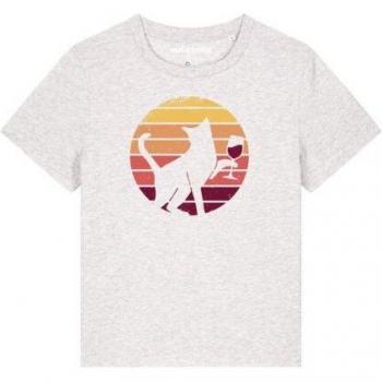 Weißes Sunset-Katze T-Shirt für Frauen – Rotwein Akzent – wapparel