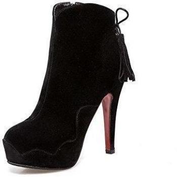 Botas de Gamuza para Mujer con Tacón Alto y Cremallera, Puntera Redonda, Caña Baja, Color Negro