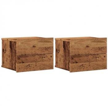 Zwei‑Stück Wandnachttische Altholzoptik, 40 × 32 × 30 cm