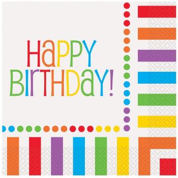 Rainbow Birthday Party Napkins, 16 Pack