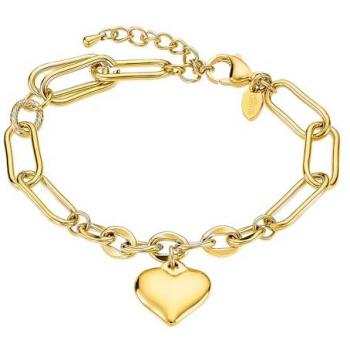 Bracelet Acier Or Lotus et Cœur Réglable 17,5-21 cm