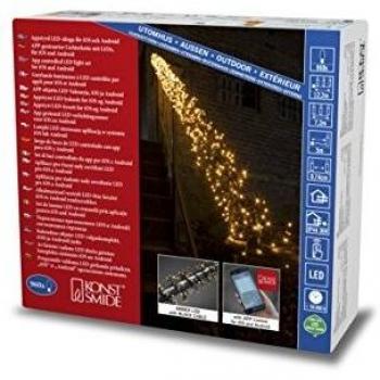 Konstsmide, 6563-870, Micro LED Büschellichterkette Cluster, mit Multifunktion, frei wählbarem Timer und Dimmer, reagiert auf Musik, App-gesteuert, 960 bernsteinfarbene Dioden, Schwarzes Kabel
