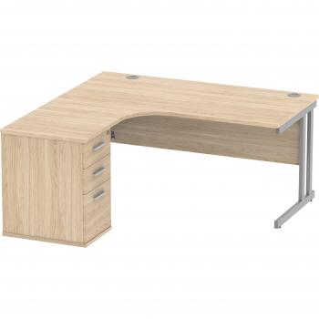 Twin‑Height Radial Table + Adjustable Ped – Oak/Silver 1600x1200