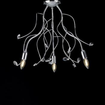 Lámpara de techo de hierro cromado con pedrería cristal, 3 luces, 56 cm