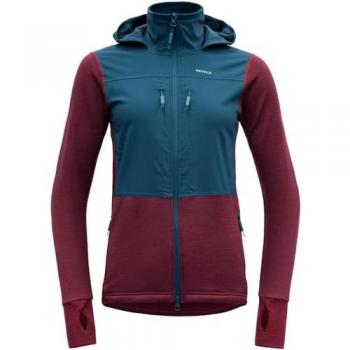 Devold Herøy Hybrid Merino‑Jacke für Damen – Farbeblock‑Blau/Rot, L (Deutsch)